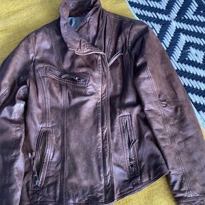 Vintage Brown Leather Biker Jacket
